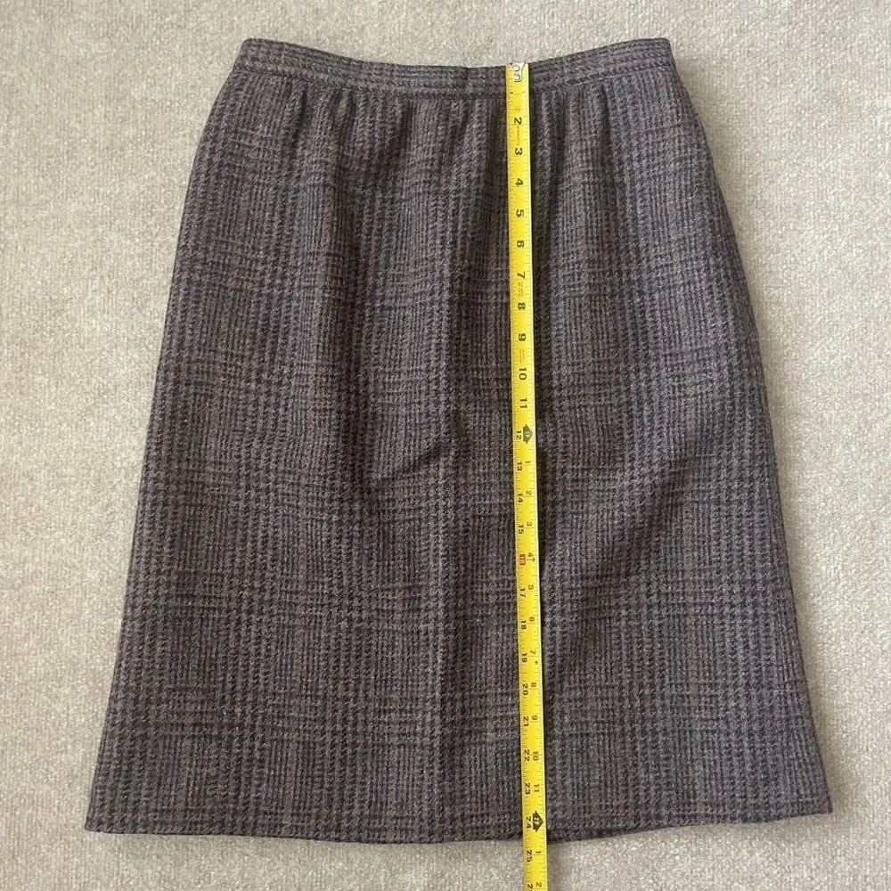 Vintage Bretton Place Skirt Womens 12 Grey Multicolor Plaid 100% Wool Lined Slit